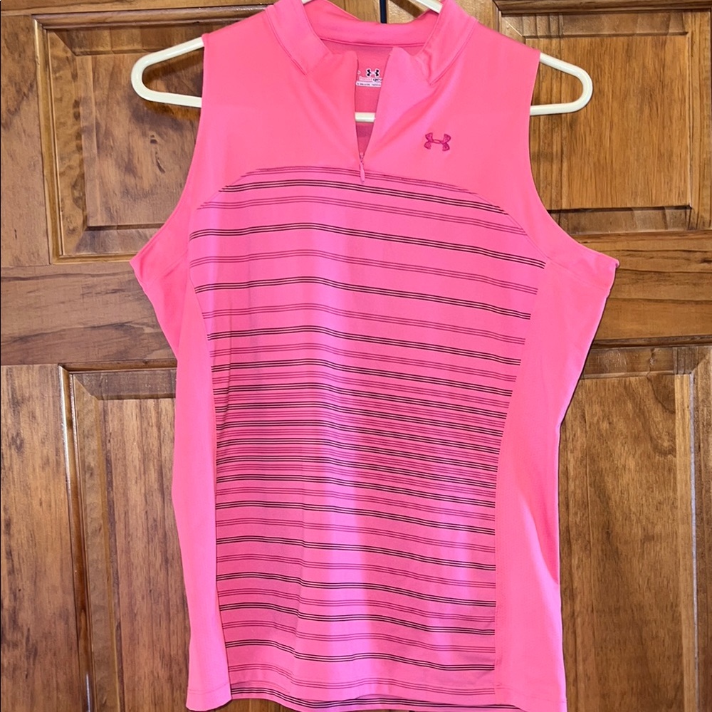 Under Armour Heat Gear Pink Sleeveless Polo Golf Shirt Size Large